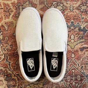 Vans White Leather Slip-Ons